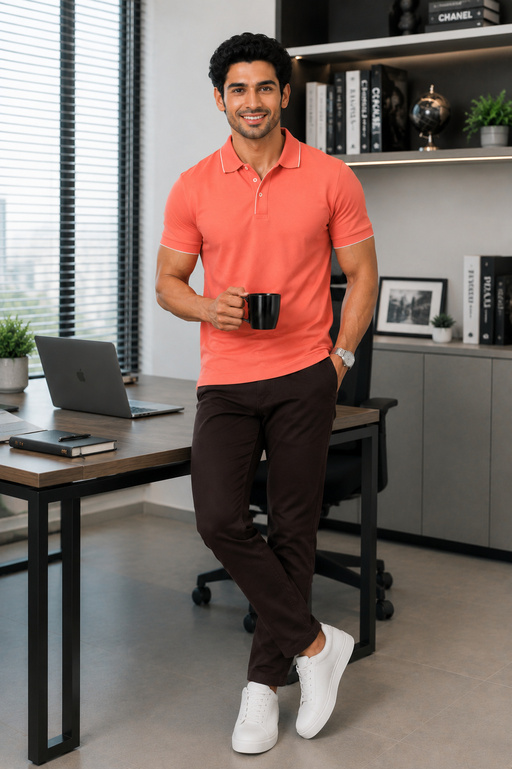 Collar T Shirt Formal for Men Formal T Shirts for Office Use - CORAL