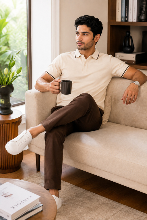 Neck Polo T Shirt – Classic Beige Collar T Shirt Formal Wear