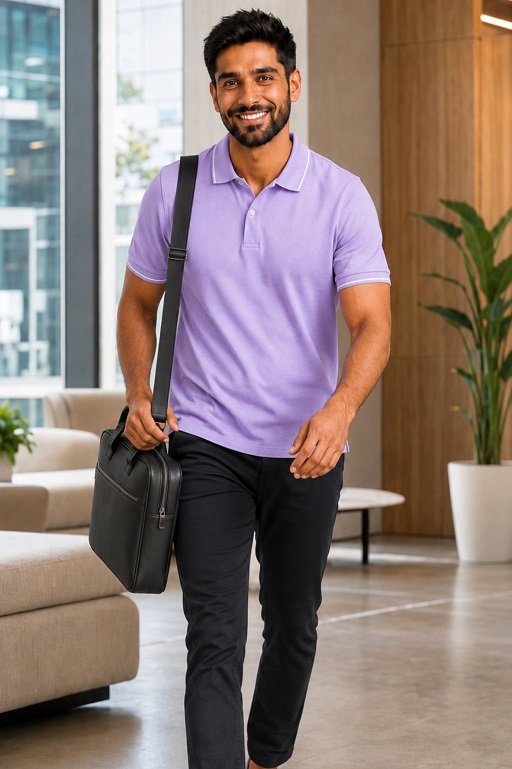 Formal T Shirt Men - Lavender T Shirt Men Polo - Tipping Collar Style