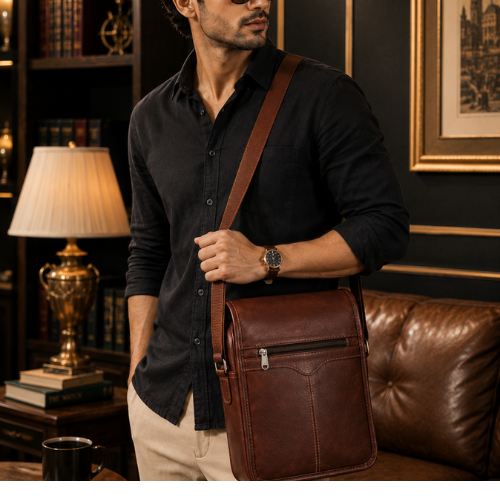 Spacious Leather Travel Messenger Side Sling Shoulder Bag For Men and Women