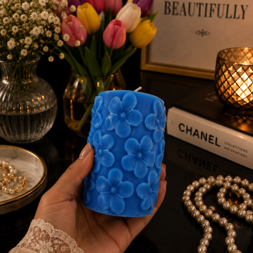 Derben Clove Floral Scented Pillar Candles for Party - ROYAL BLUE