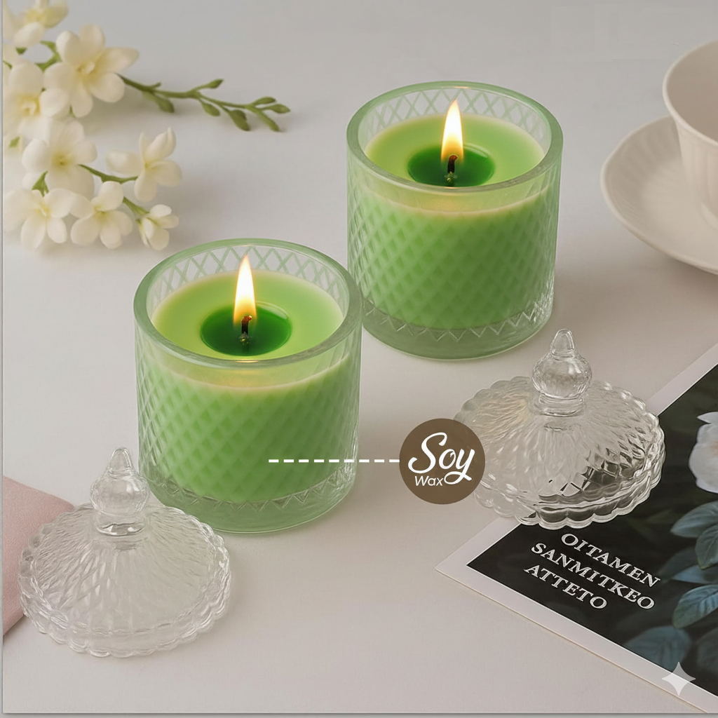 Premium Round Glass Jar Scented Candle - GREEN