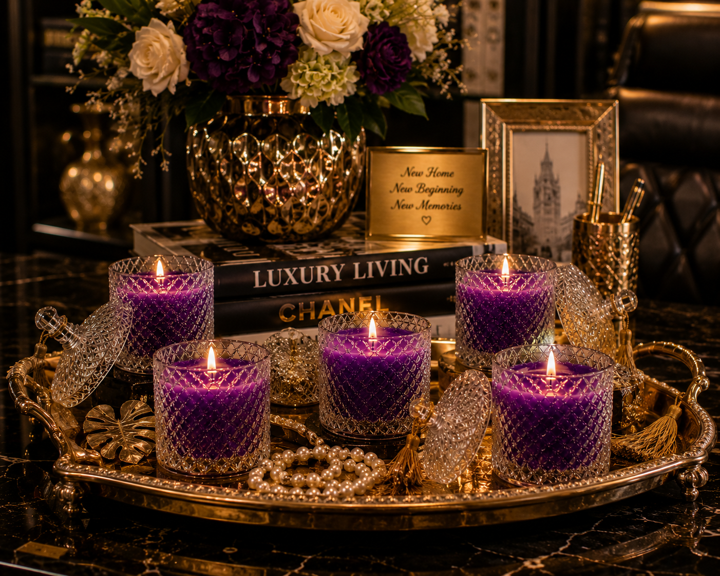 Premium Round Glass Jar Scented Candle - PURPLE