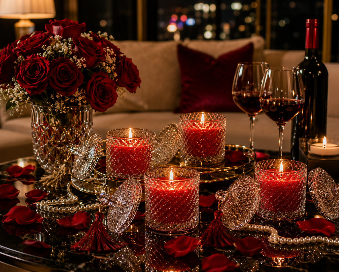 Premium Round Glass Jar Scented Candle - RED