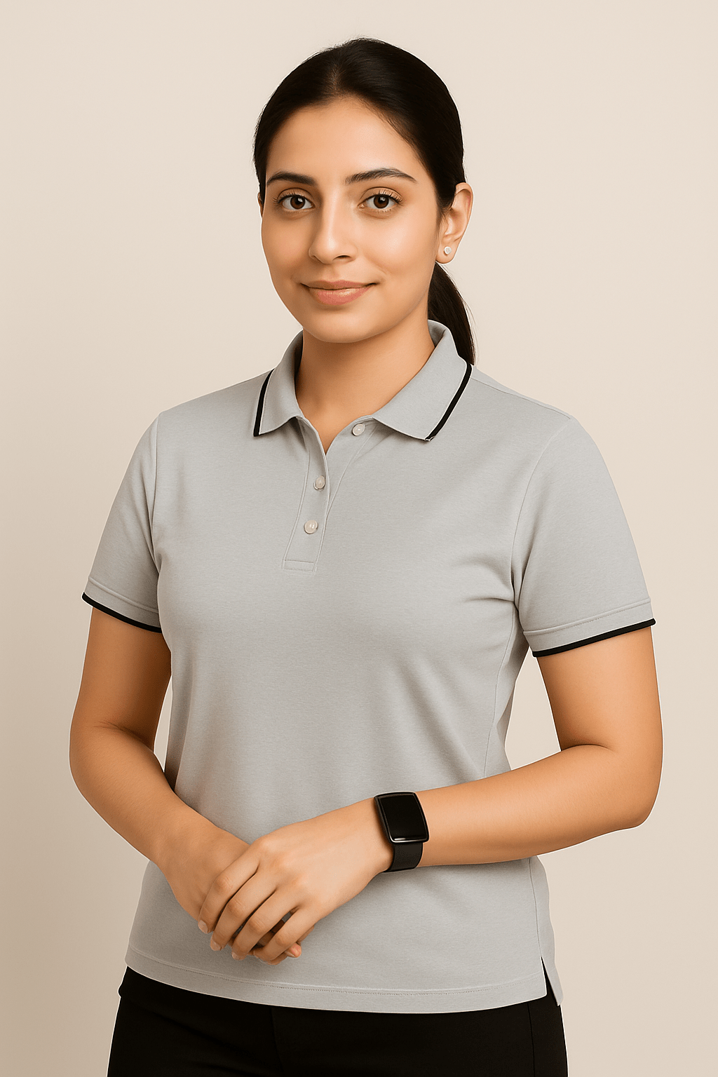 Grey formal polo t shirt for women with collar perfect for office wear