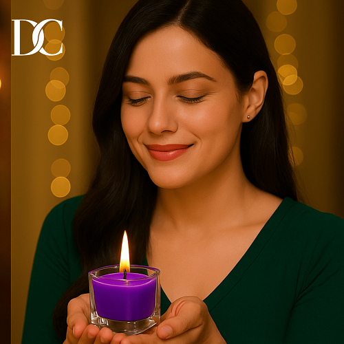 DC Best Scented Candles Transparent Glass Jar and Lid Purple