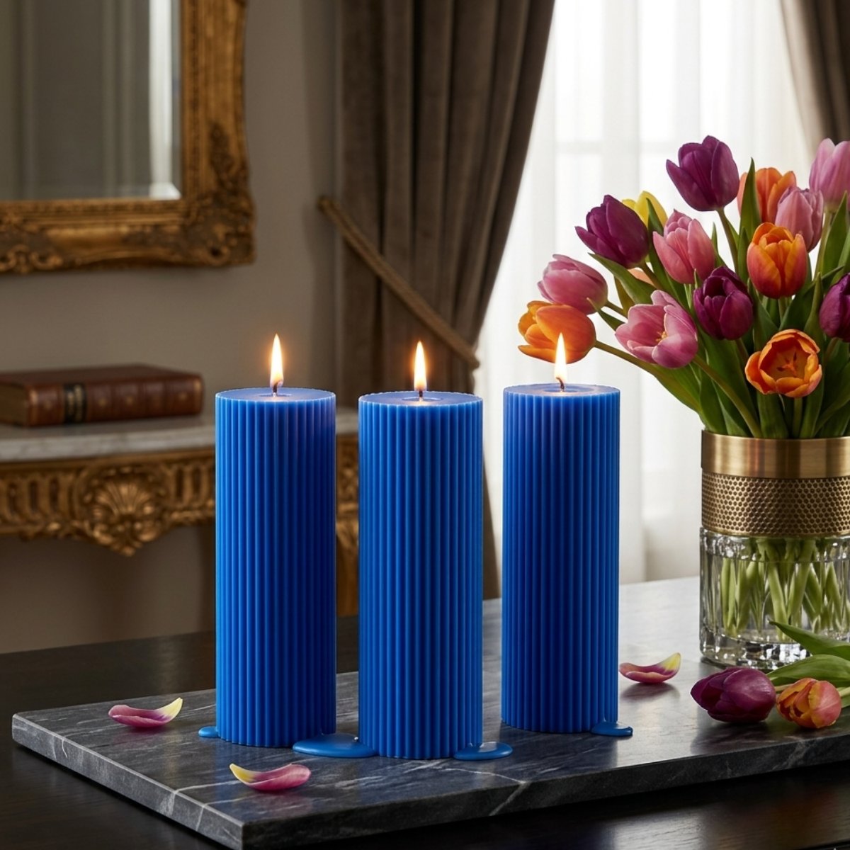 Luxury Spiral Pillar Scented Perfume Candle BLUE