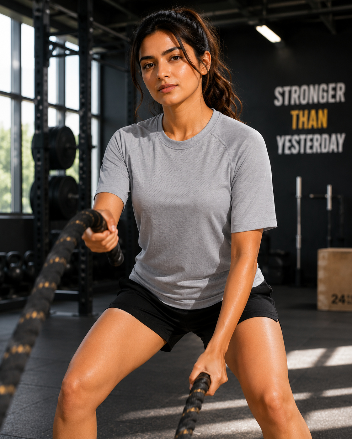 Women's Grey Sports T Shirt | Raglan Sleeve Gym Tee Shirt