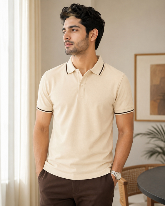 Neck Polo T Shirt – Classic Beige Collar T Shirt Formal Wear