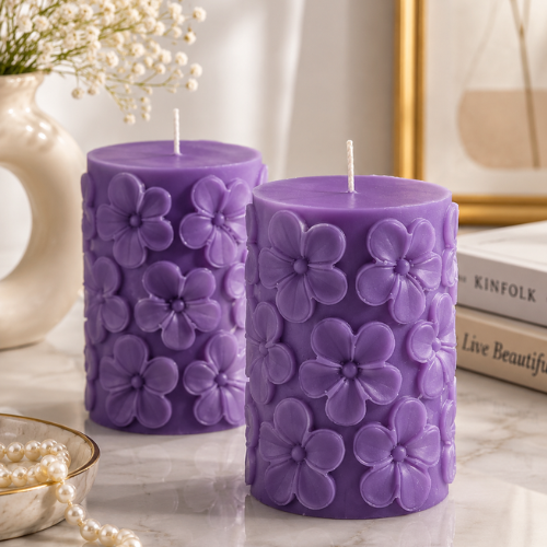 Derben Clove Floral Scented Pillar Candles for Party - PURPLE