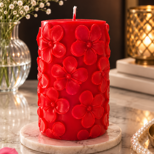 Derben Clove Floral Scented Pillar Candles for Party - RED