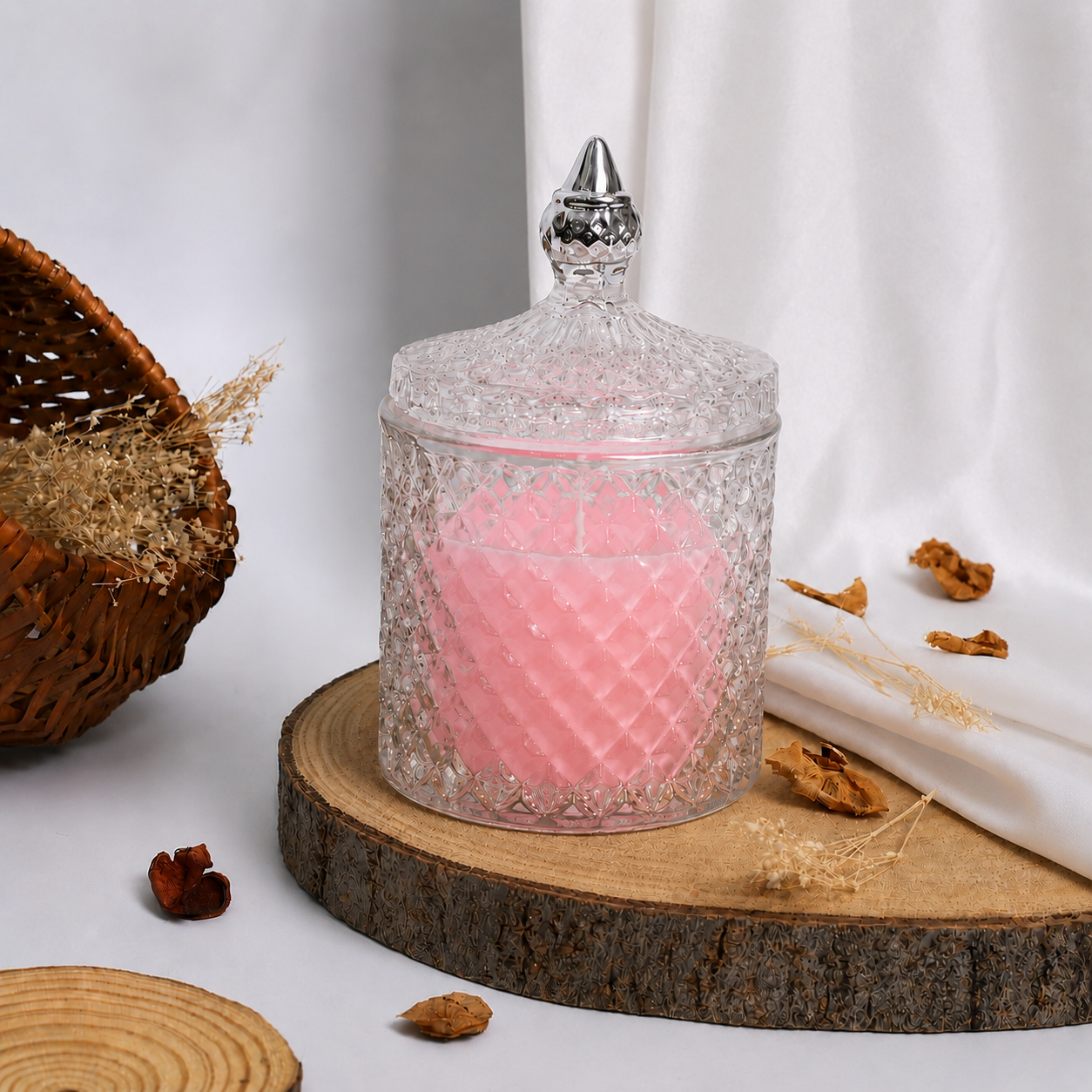 Premium Round Glass Jar Scented Candle - PINK
